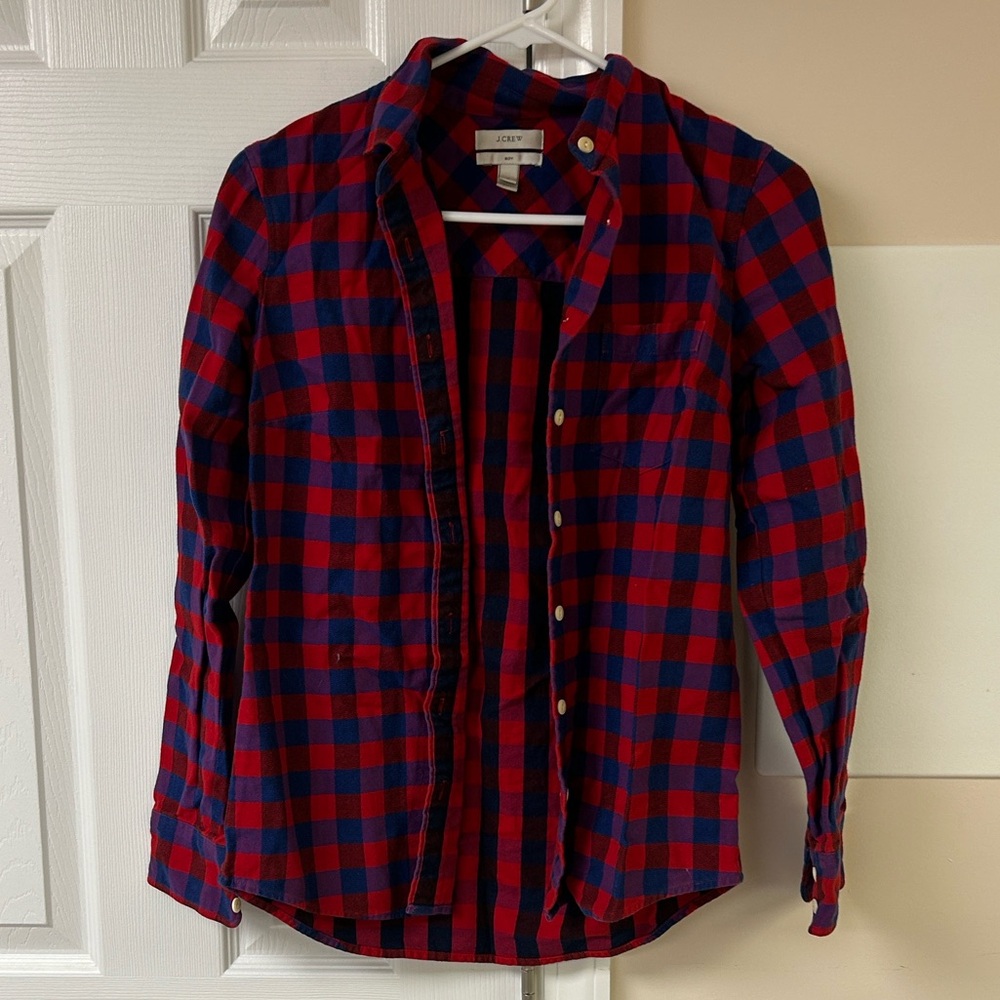 J. Crew Red and Blue Plaid Boyfriend Flannel Shirt
